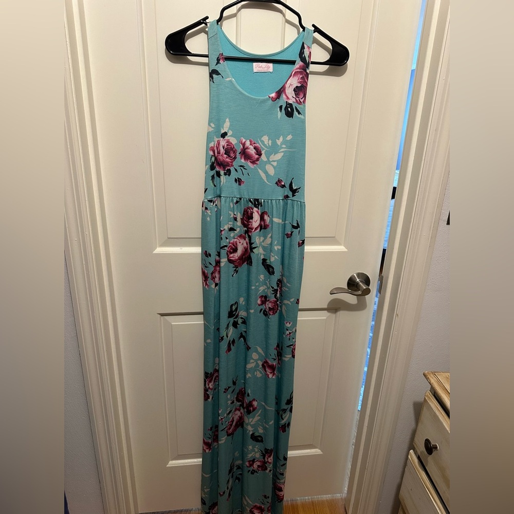 Pink Lily Teal and Pink Floral Dress